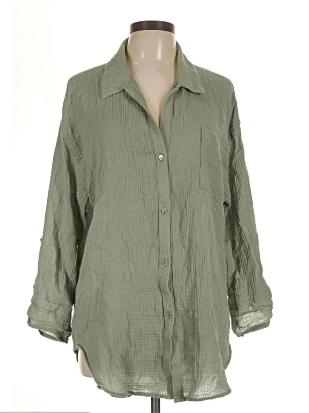 Kona Sol Light Sage Green Crinkle Button-Down Shirt